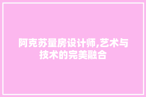 阿克苏量房设计师,艺术与技术的完美融合