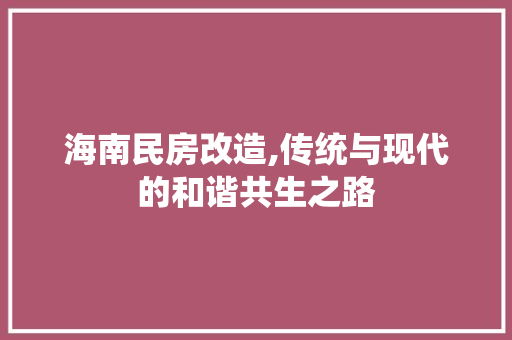 海南民房改造,传统与现代的和谐共生之路