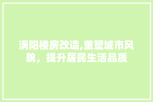 涡阳楼房改造,重塑城市风貌，提升居民生活品质