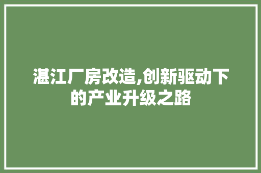 湛江厂房改造,创新驱动下的产业升级之路