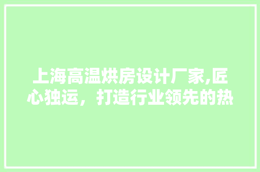 上海高温烘房设计厂家,匠心独运，打造行业领先的热处理解决方法