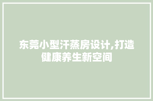 东莞小型汗蒸房设计,打造健康养生新空间