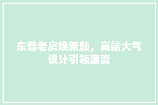 东营老房焕新颜，高端大气设计引领潮流