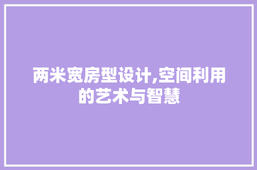两米宽房型设计,空间利用的艺术与智慧