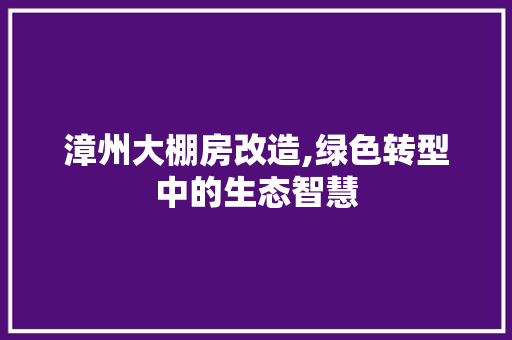漳州大棚房改造,绿色转型中的生态智慧