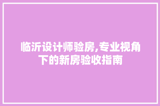 临沂设计师验房,专业视角下的新房验收指南