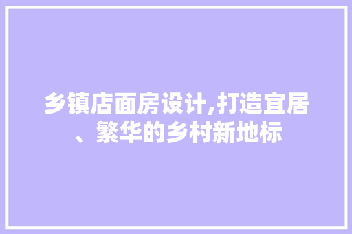 乡镇店面房设计,打造宜居、繁华的乡村新地标