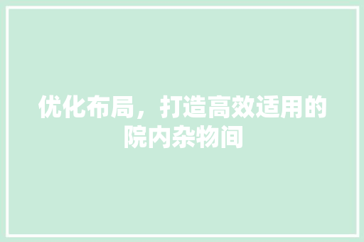 优化布局，打造高效适用的院内杂物间