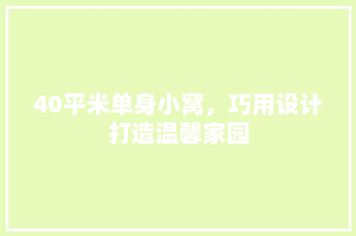 40平米单身小窝，巧用设计打造温馨家园