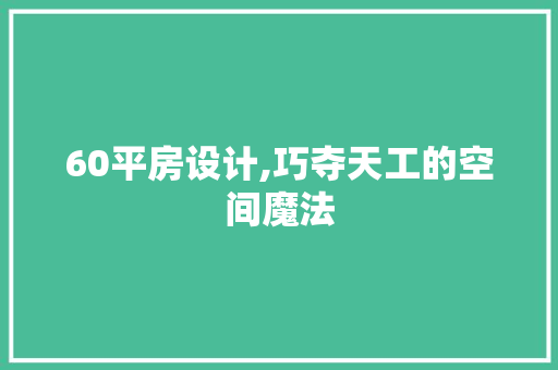 60平房设计,巧夺天工的空间魔法