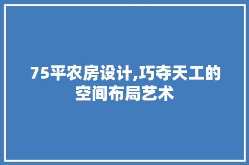 75平农房设计,巧夺天工的空间布局艺术