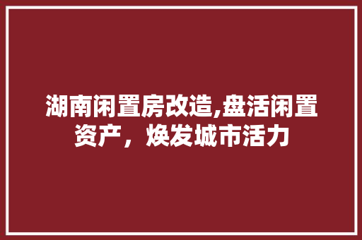 湖南闲置房改造,盘活闲置资产，焕发城市活力