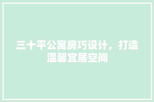 三十平公寓房巧设计，打造温馨宜居空间