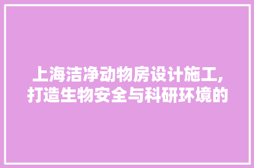 上海洁净动物房设计施工,打造生物安全与科研环境的新标杆