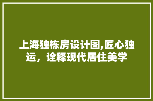 上海独栋房设计图,匠心独运，诠释现代居住美学