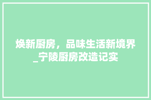 焕新厨房，品味生活新境界_宁陵厨房改造记实
