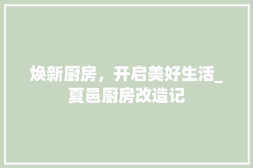 焕新厨房，开启美好生活_夏邑厨房改造记