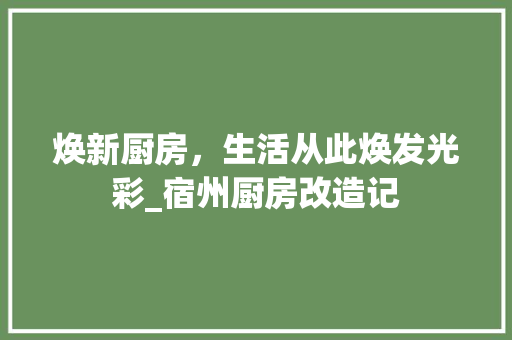 焕新厨房，生活从此焕发光彩_宿州厨房改造记