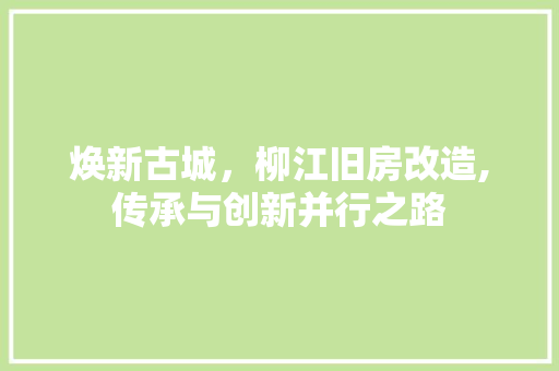 焕新古城，柳江旧房改造,传承与创新并行之路