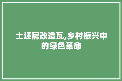 土坯房改造瓦,乡村振兴中的绿色革命