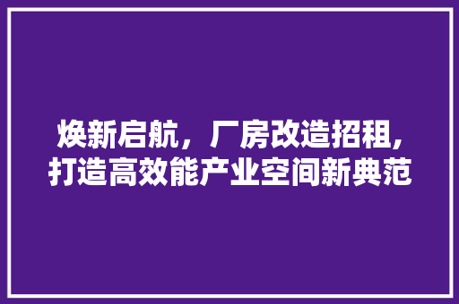 焕新启航，厂房改造招租,打造高效能产业空间新典范