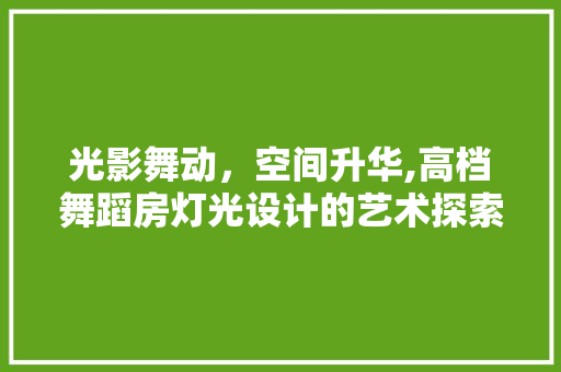 光影舞动，空间升华,高档舞蹈房灯光设计的艺术探索