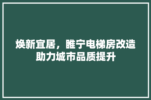 焕新宜居，睢宁电梯房改造助力城市品质提升