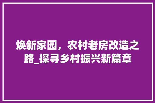 焕新家园，农村老房改造之路_探寻乡村振兴新篇章