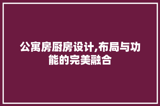公寓房厨房设计,布局与功能的完美融合