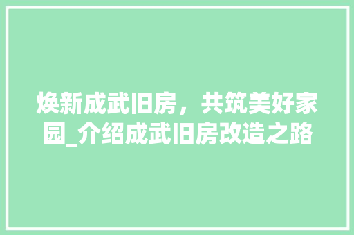 焕新成武旧房，共筑美好家园_介绍成武旧房改造之路