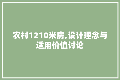 农村1210米房,设计理念与适用价值讨论