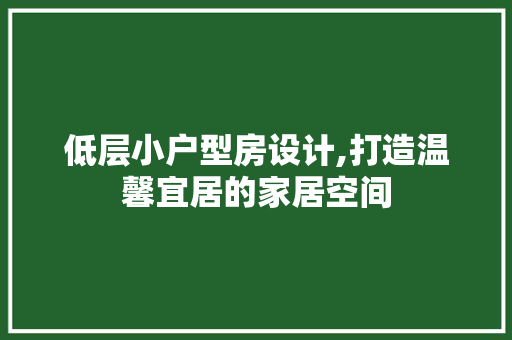 低层小户型房设计,打造温馨宜居的家居空间