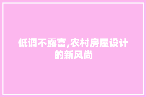 低调不露富,农村房屋设计的新风尚