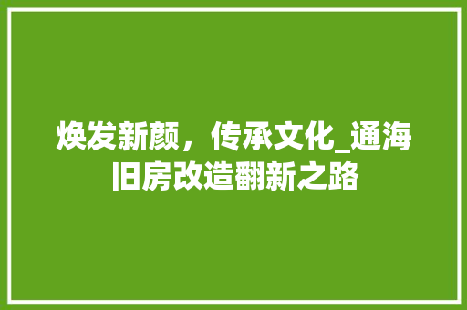 焕发新颜，传承文化_通海旧房改造翻新之路