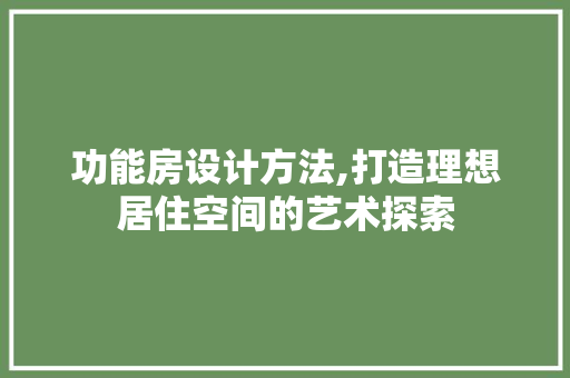 功能房设计方法,打造理想居住空间的艺术探索