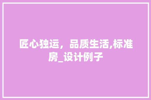 匠心独运，品质生活,标准房_设计例子