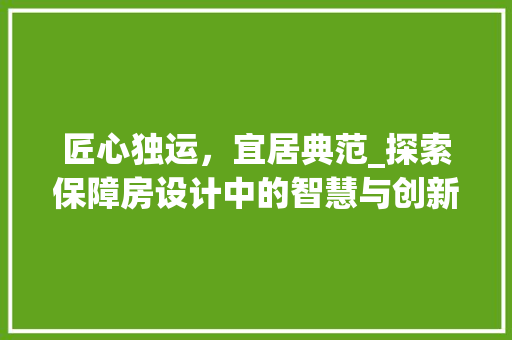 匠心独运，宜居典范_探索保障房设计中的智慧与创新
