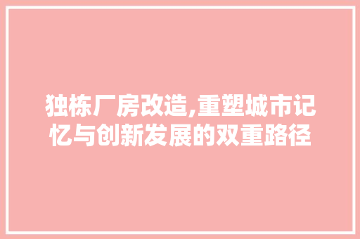 独栋厂房改造,重塑城市记忆与创新发展的双重路径
