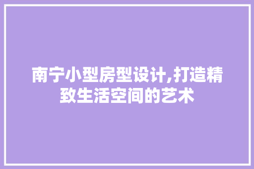 南宁小型房型设计,打造精致生活空间的艺术