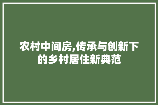 农村中间房,传承与创新下的乡村居住新典范