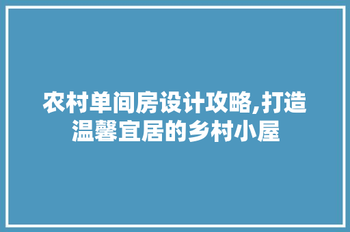 农村单间房设计攻略,打造温馨宜居的乡村小屋
