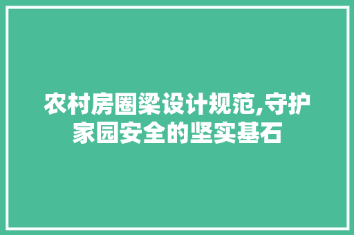 农村房圈梁设计规范,守护家园安全的坚实基石