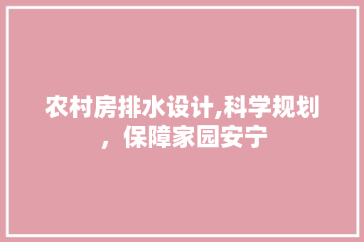 农村房排水设计,科学规划，保障家园安宁