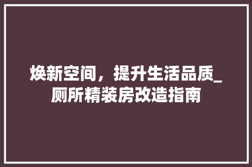 焕新空间，提升生活品质_厕所精装房改造指南