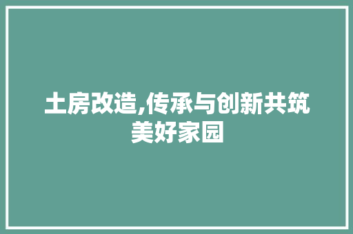 土房改造,传承与创新共筑美好家园