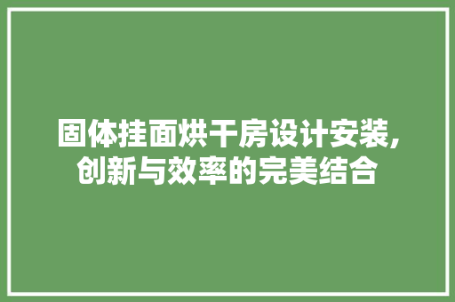 固体挂面烘干房设计安装,创新与效率的完美结合