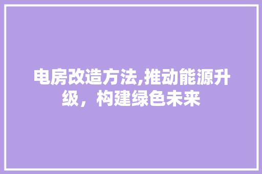 电房改造方法,推动能源升级，构建绿色未来