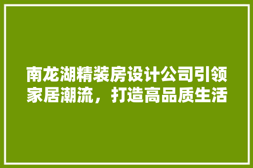 南龙湖精装房设计公司引领家居潮流，打造高品质生活空间