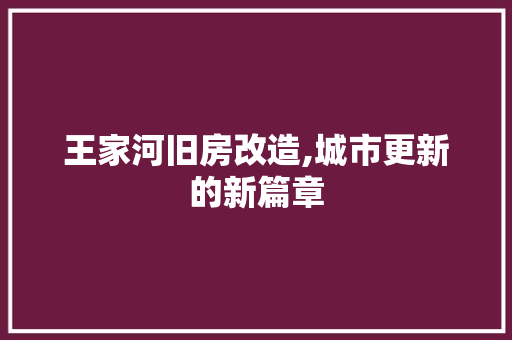 王家河旧房改造,城市更新的新篇章