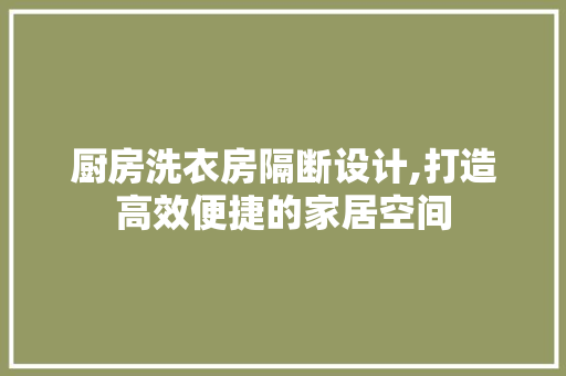 厨房洗衣房隔断设计,打造高效便捷的家居空间
